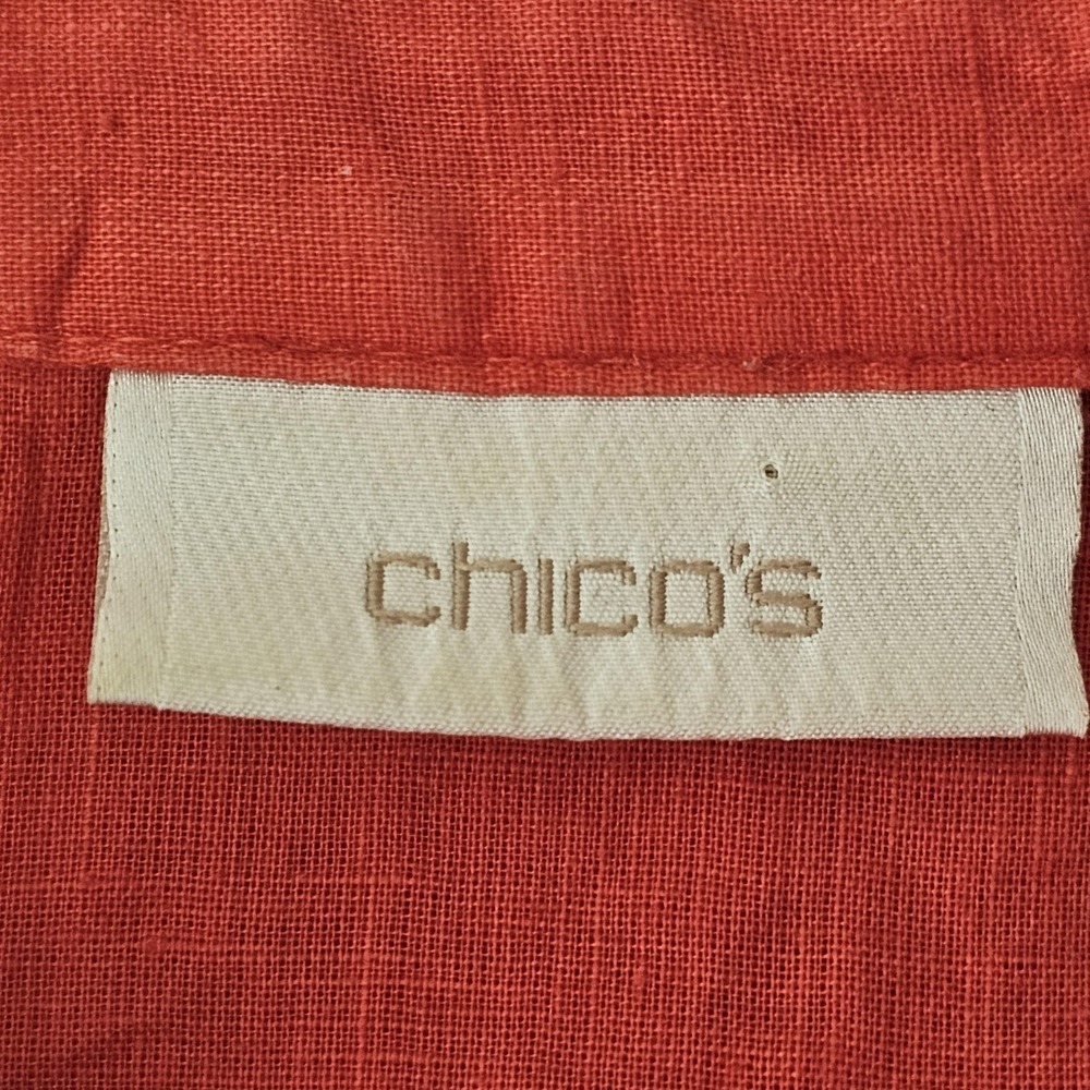 Chicos Shirt Womens Small Linen Roll Tab Sleeve Utility Pockets Button Front Top - Picture 8 of 9